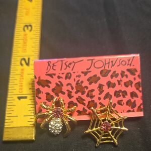 Betsey Johnson Gold and Red Spider Web Earrings